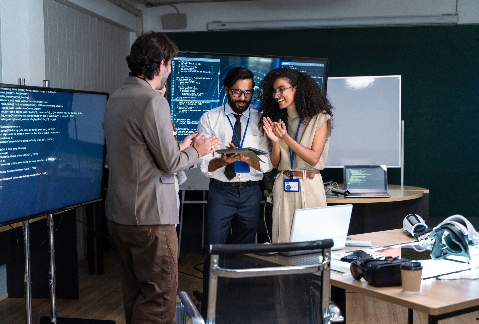Colleagues reviewing a technical demo together