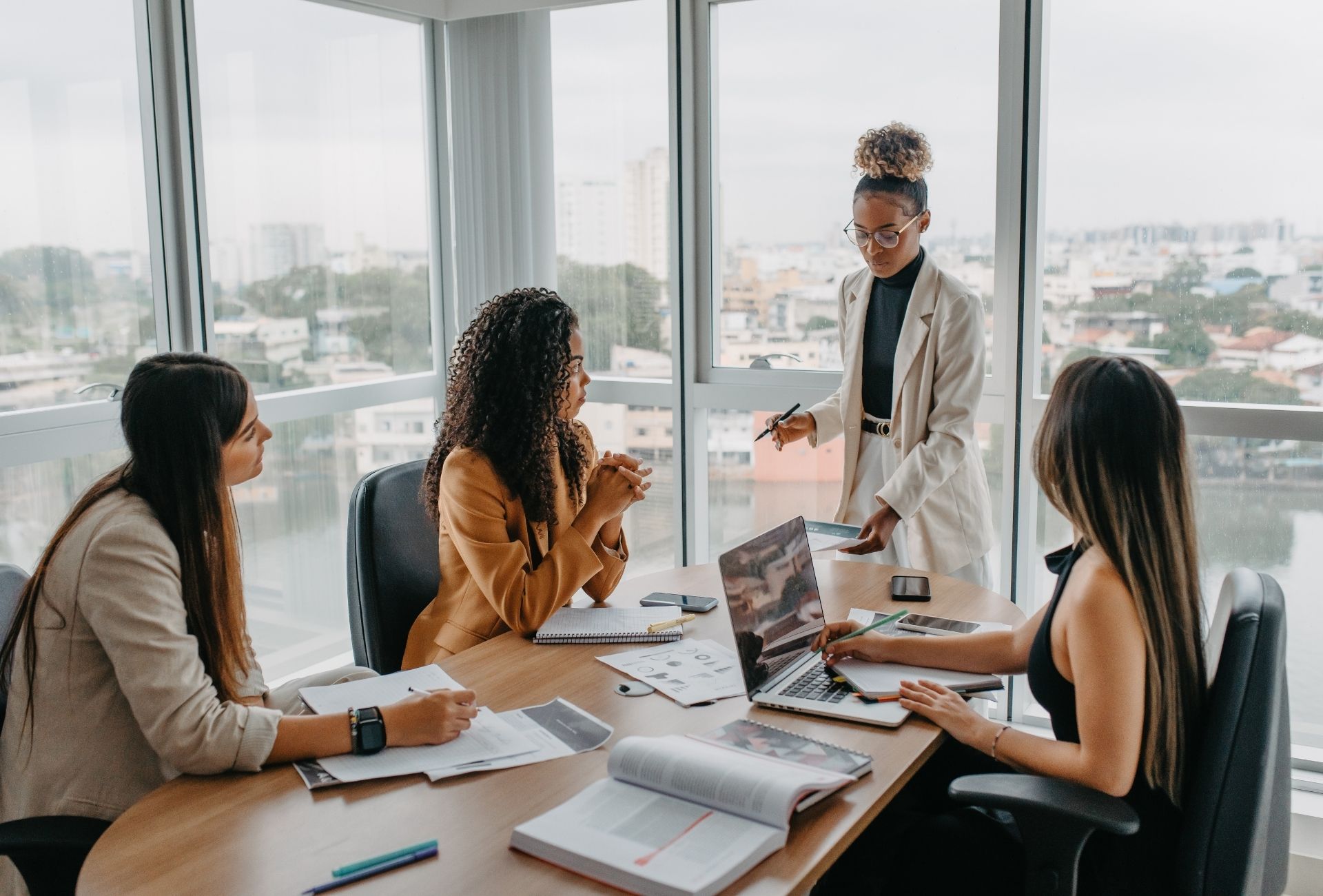 A team meeting in a bright, modern office